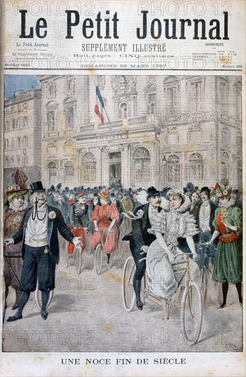 A wedding on a bicycle, France, 1897. Artist: Henri Meyer