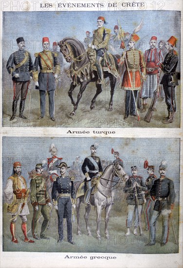 Uniforms of the Greek and Turkish armies, 1897. Artist: Henri Meyer