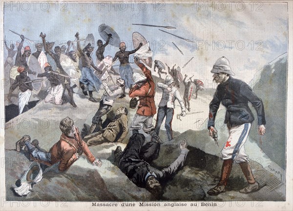 The Massacre of an English Mission in Benin, 1897. Creator: F Meaulle.