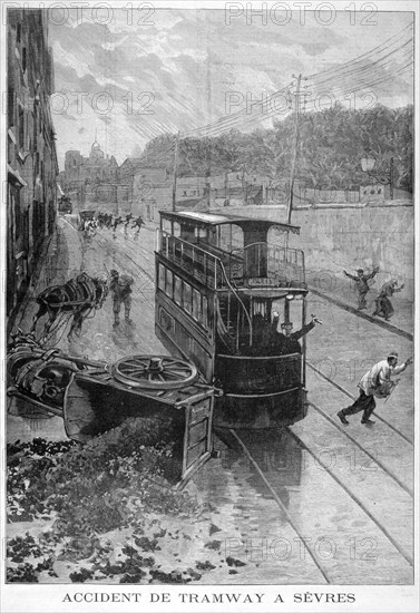 Tram accident, Sevres, Paris, 1897. Creator: F Meaulle.