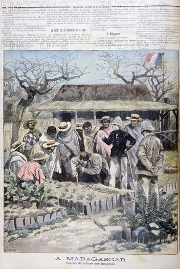 Agricultural lesson for the indigenous people of Madagascar, 1897. Creator: F Meaulle.