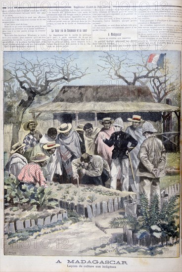 Agricultural lesson for the indigenous people of Madagascar, 1897. Artist: F Meaulle