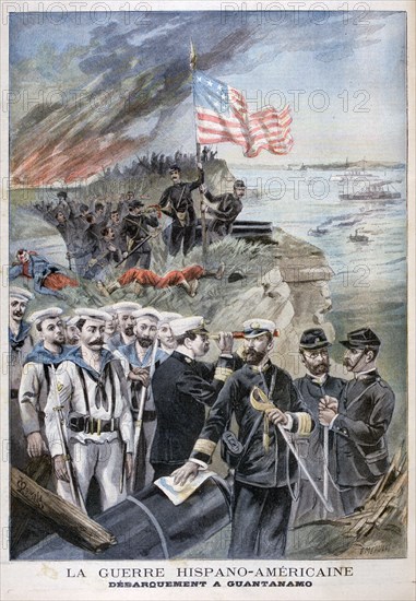 Disembarking troops at Guantanamo, Cuba, 1898.  Artist: F Meaulle