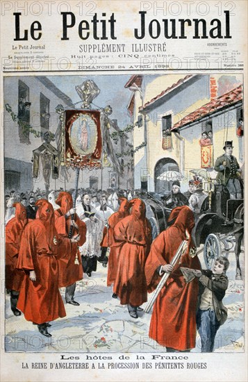 Queen Victoria watching the procession of the red penitents, 1898.  Artist: F Meaulle