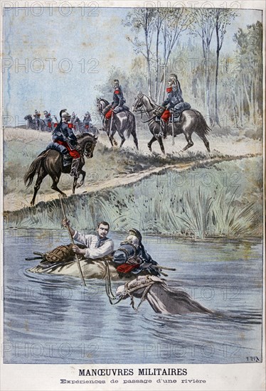 French military maneuvers, fording a river, 1898. Artist: Henri Meyer