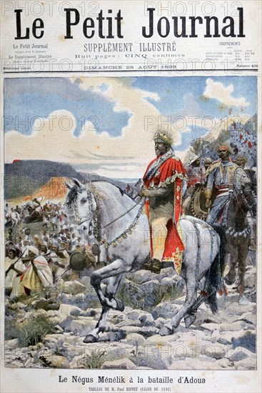 Negus of Ethiopia, Menelik II, at the Battle of Adoua', 1898. Artist: F Meaulle