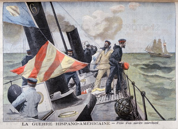 The catching of a merchant vessel, Spanish-American War, 1898. Artist: F Meaulle