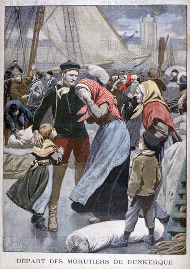 Departure of the cod-fishing boats from Dunkirk, 1900. Artist: Oswaldo Tofani