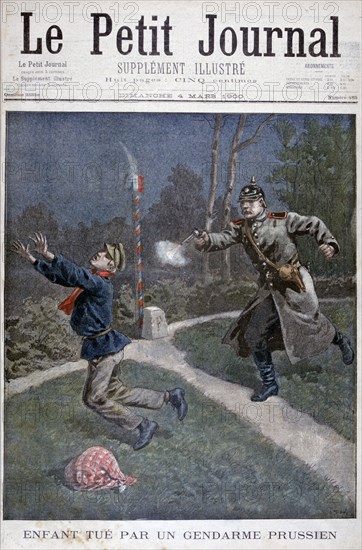 A boy shot by a Prussian gendarme escaping from a correctional facility, 1900. Artist: Unknown