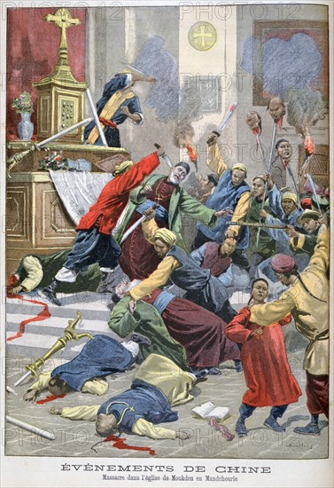 Massacre in the church of Moukden, Mandchourie, China, 1900. Artist: Eugene Damblans