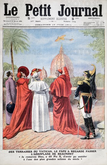 The Pope viewing the plane of Andre Beaumont over Rome, 1911. Artist: Unknown