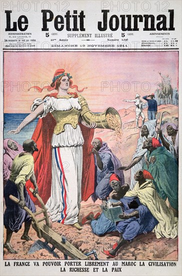 France providing civilisation, wealth and peace to Morocco, 19thy November 1911. Artist: Unknown