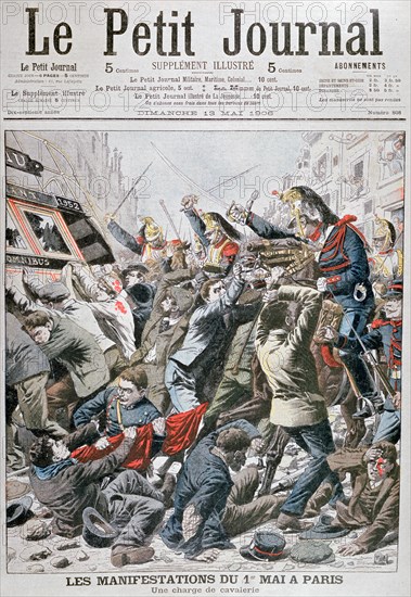 Cavalry Charge during the Demonstration for the 1st May in Paris, 1906. Artist: Unknown