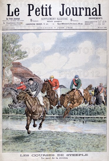 The water jump at the steeplechase, Auteuil, 1903. Artist: Unknown