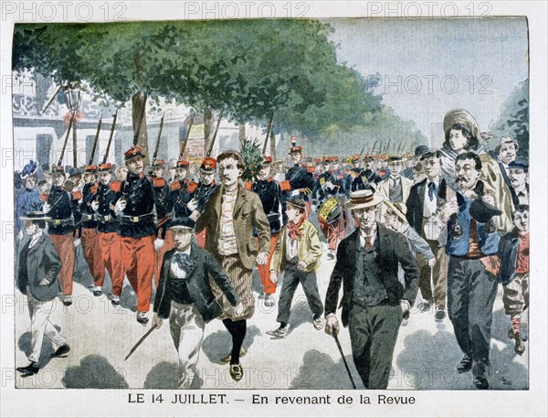 French soldiers returning from the Review on 14th July, (1901). Artist: Unknown