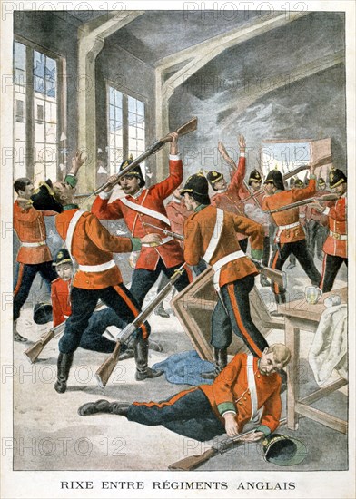 Brawl between British army regiments, 1901. Artist: Unknown