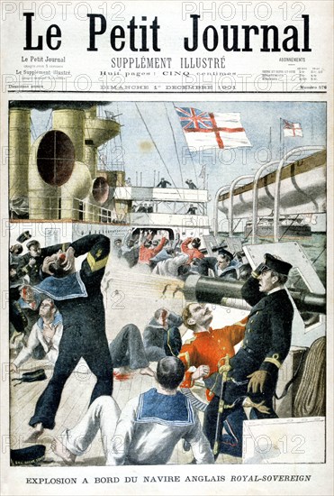 Explosion on board the British warship HMS 'Royal Sovereign', 1901. Artist: Unknown