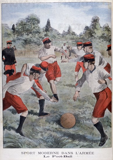 Soldiers of the French army playing football, 1902. Artist: Unknown