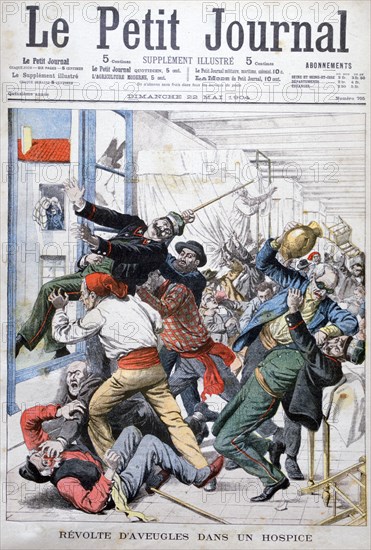 Revolt by blind men in a hospice, France, 1904. Artist: Unknown