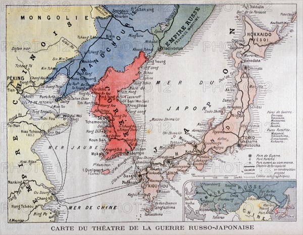 Map of the theatre of the Russo-Japanese War, 1904. Artist: A Meunier