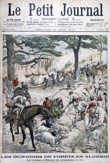 Troops trying to contain a forest fire, Algeria, 1904. Artist: Unknown