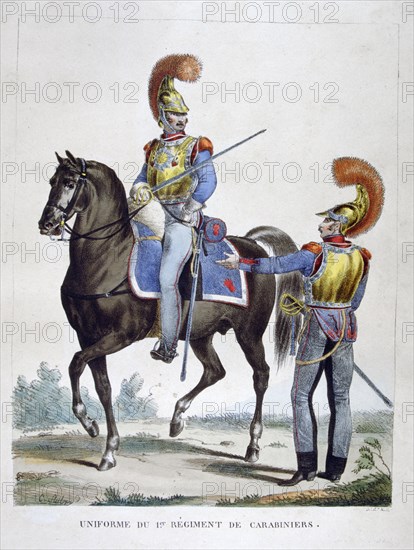 Uniform of the 1st Regiment of Carabiniers, France, 1823.  Artist: Charles Etienne Pierre Motte