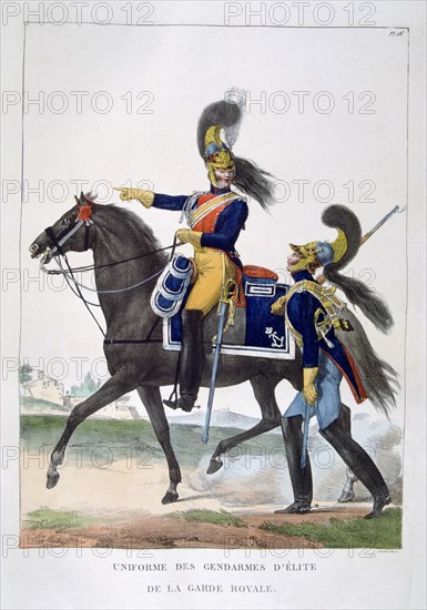 Uniform of the elite gendarmes of the royal guard, France, 1823.  Artist: Charles Etienne Pierre Motte