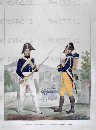 Uniform of the royal foot gendarmes, France, 1823.  Artist: Charles Etienne Pierre Motte