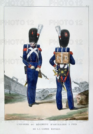 Uniform of a regiment of foot artillery of the royal guard, France, 1823.  Artist: Charles Etienne Pierre Motte