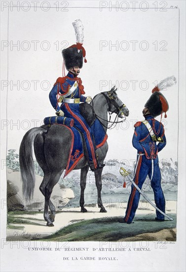 Uniform of a regiment of horse artillery of the royal guard, France, 1823.  Artist: Charles Etienne Pierre Motte