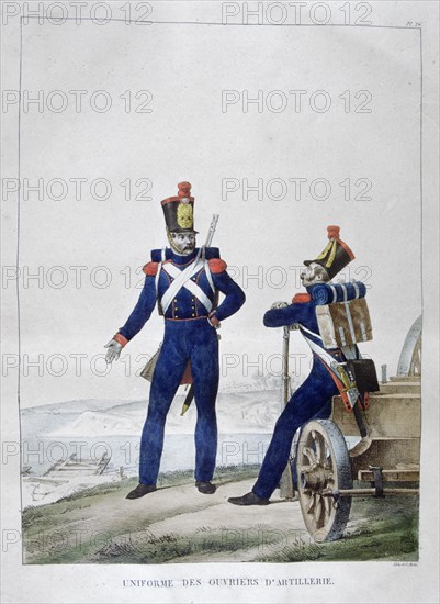 Uniform of artillerymen, France, 1823. Artist: Charles Etienne Pierre Motte