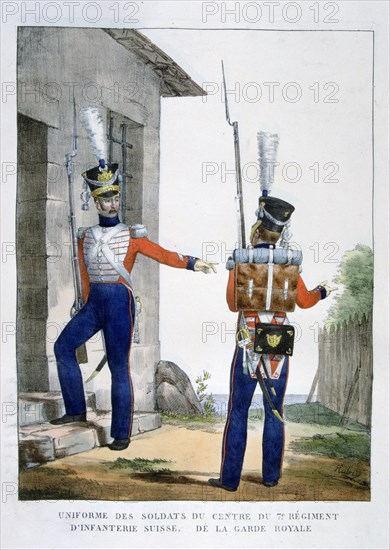 Uniform of the Swiss 7th Regiment of infantry of the royal guard, France, 1823.  Artist: Charles Etienne Pierre Motte