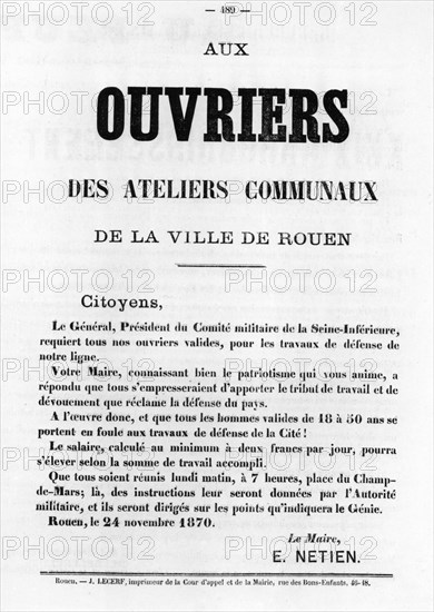 Ouvriers, from French Political posters of the Paris Commune,  May 1871. Artist: Unknown