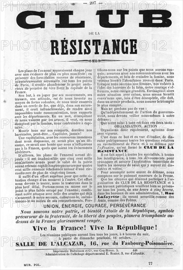 Club de la Resistance, from French Political posters of the Paris Commune,  May 1871. Artist: Unknown