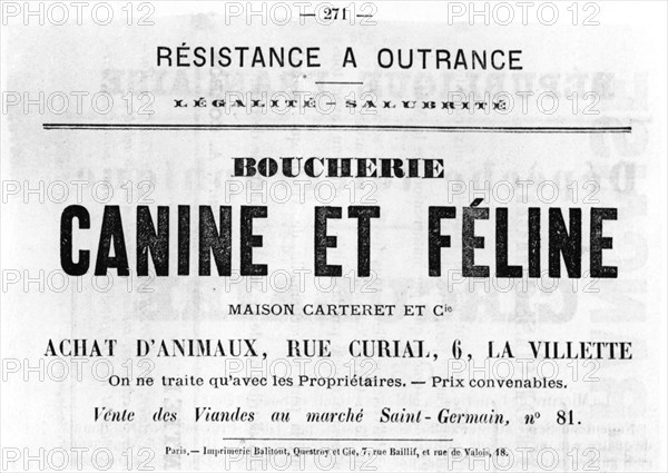 Boucherie Canine et Feline, from French Political posters of the Paris Commune, May 1871. Artist: Unknown