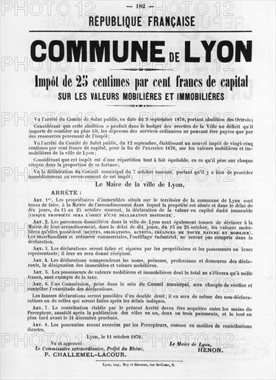 Commune de Lyon, from French Political posters of the Paris Commune, May 1871. Artist: Unknown