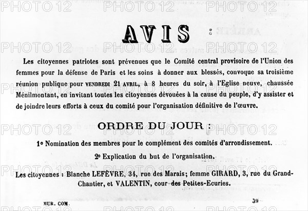 Avis, from French Political posters of the Paris Commune,  May 1871. Artist: Unknown