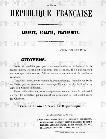 Citoyens, from French Political posters of the Paris Commune, May 1871. Artist: Unknown