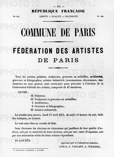 Federation des Artistes, from French Political posters of the Paris Commune, May 1871. Artist: Unknown