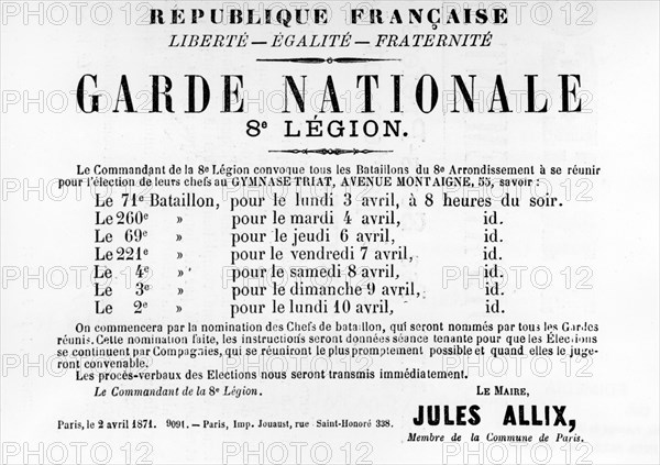 Garde Nationale 8th Legion, from French Political posters of the Paris Commune, May 1871. Artist: Unknown