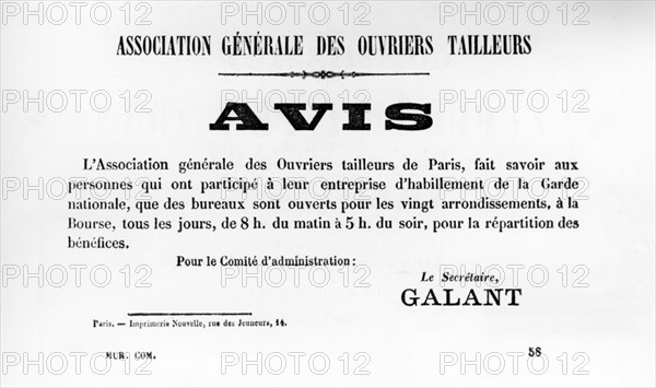 Avis, from French Political posters of the Paris Commune,  May 1871. Artist: Unknown