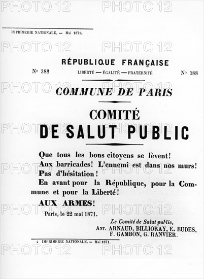 De Salut Public, from French Political posters of the Paris Commune,  May 1871. Artist: Unknown