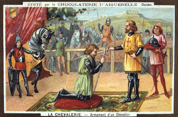 The Knights - Knighting a Knight, Middle Ages. 19th Century. Colour Lithograph. Private collection. Artist: Unknown