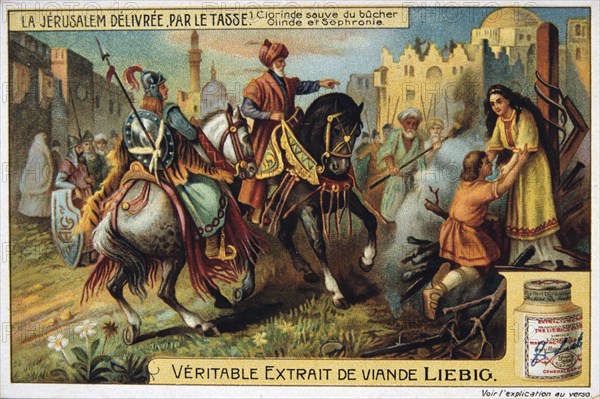 La Jerusalem deliveree par le Tasse, Clorinde saved from burning. 19th Century. Artist: Unknown