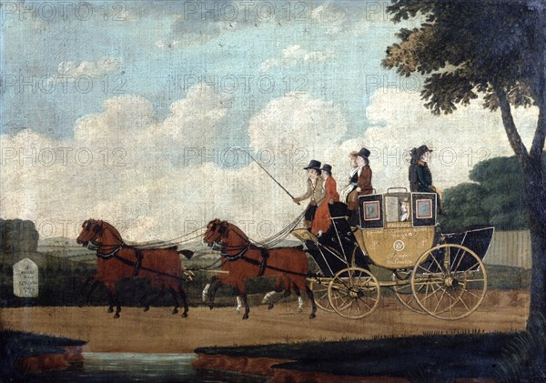 'The Royal Mail Coach, Chelmsford to London', 1799. Artist: John Cordrey