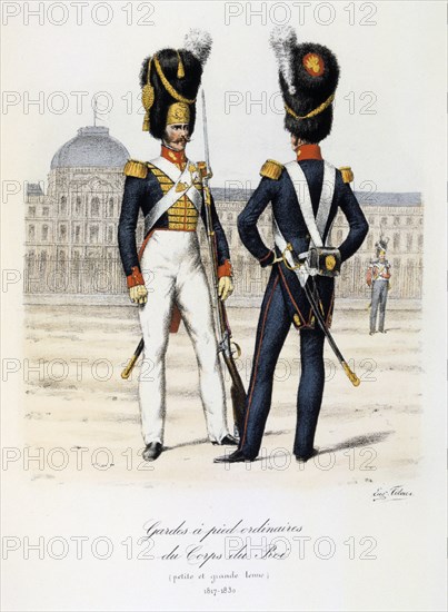 Gardes a pied ordinaires du Corps de Roi, petite and grande tenue, 1817-30 Artist: Eugene Titeux