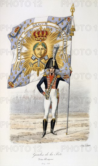 Gardes de la Porte, Flag bearer, 1814-15 Artist: Eugene Titeux