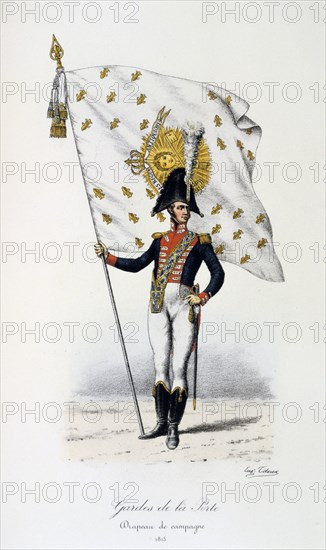 Gardes de la Porte, Campaign flag, 1815 Artist: Eugene Titeux