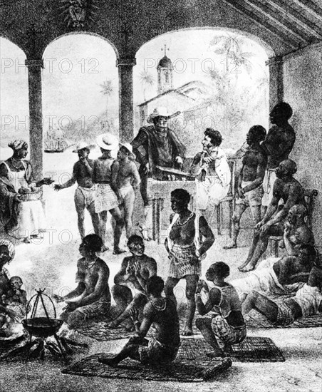 A slave market in Martinique, early 19th century. Artist: Unknown