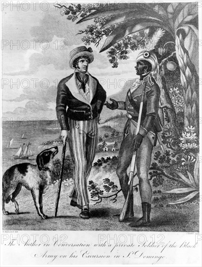 Captain Marcus Rainsford with a private soldier of the Black Army, 1805.  Artist: John Barlow